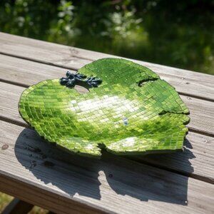 Mosaic Leaf Fruit Bowl Decorative Platter Green Tray Fall Autumn Decor Vintage